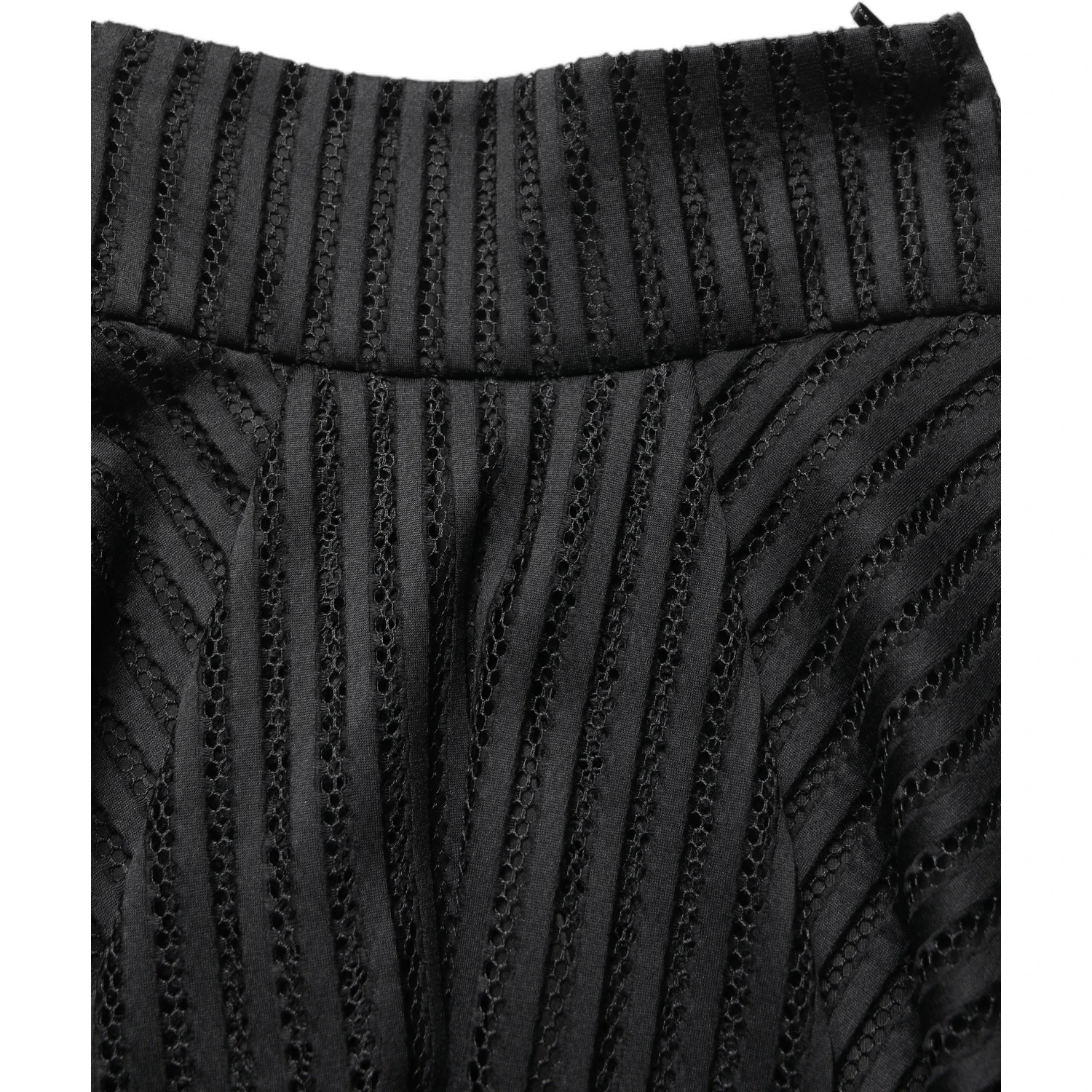Cotton Striped Flared Silhouette Aline Midi Black