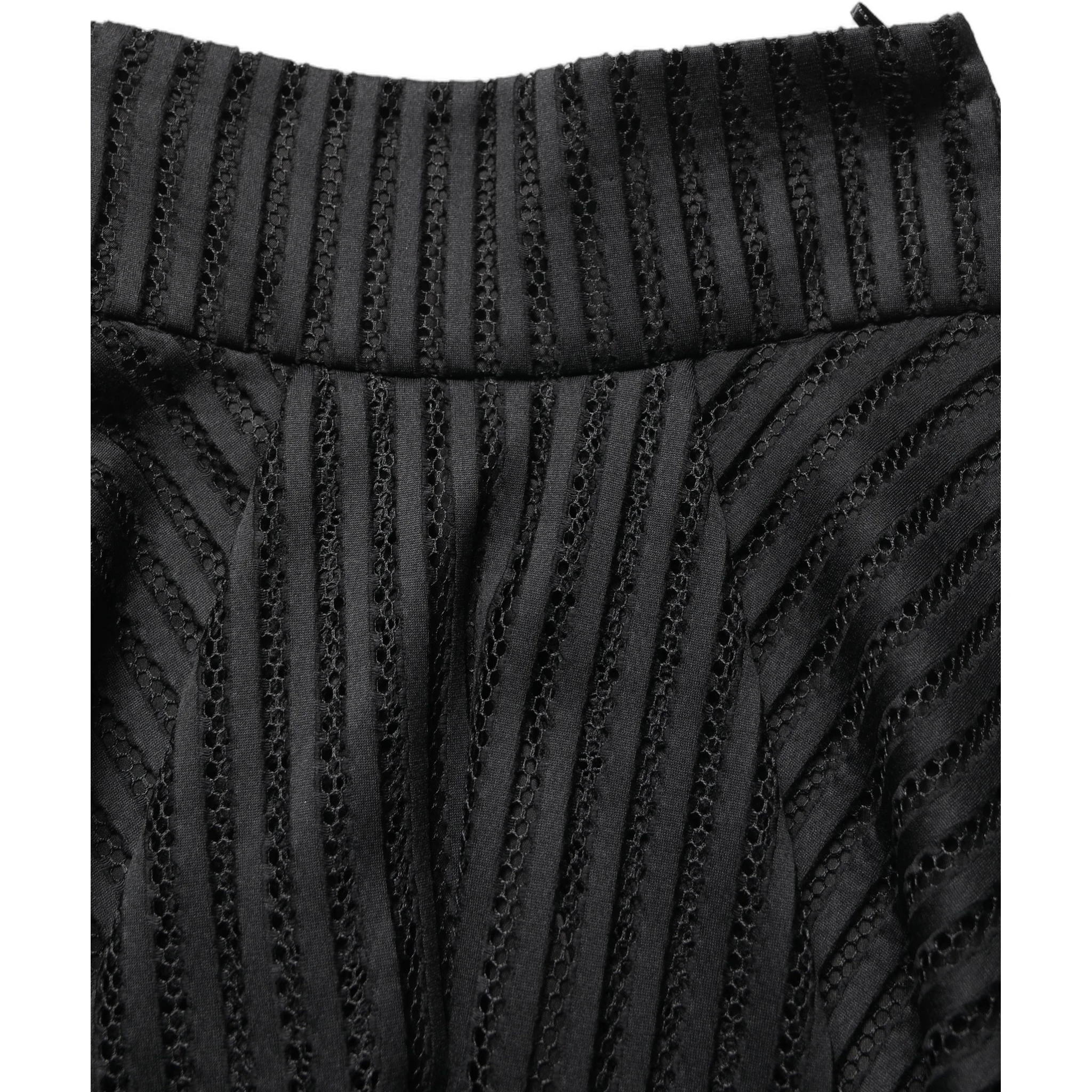 Cotton Striped Flared Silhouette Aline Midi Black