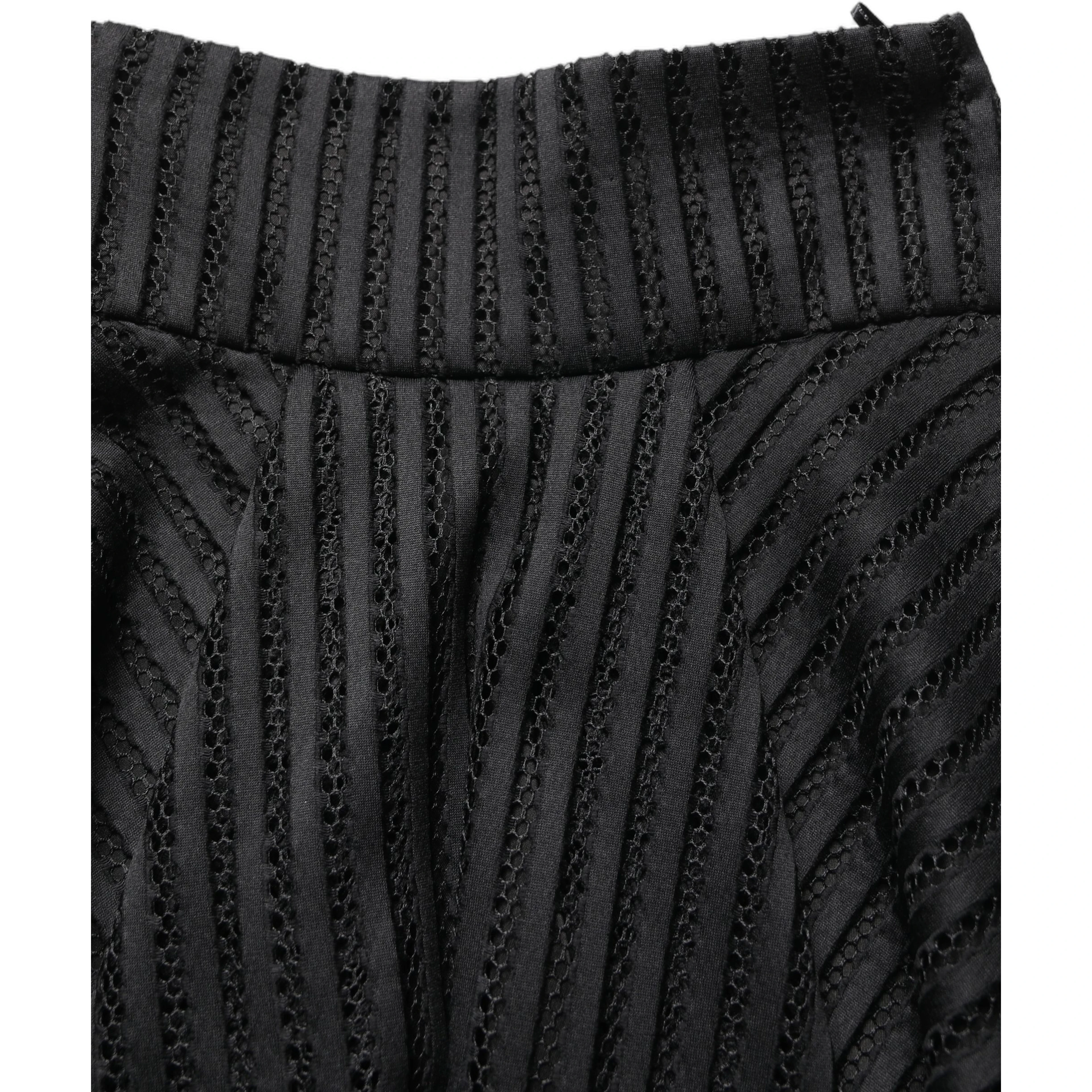 Cotton Striped Flared Silhouette Aline Midi Black