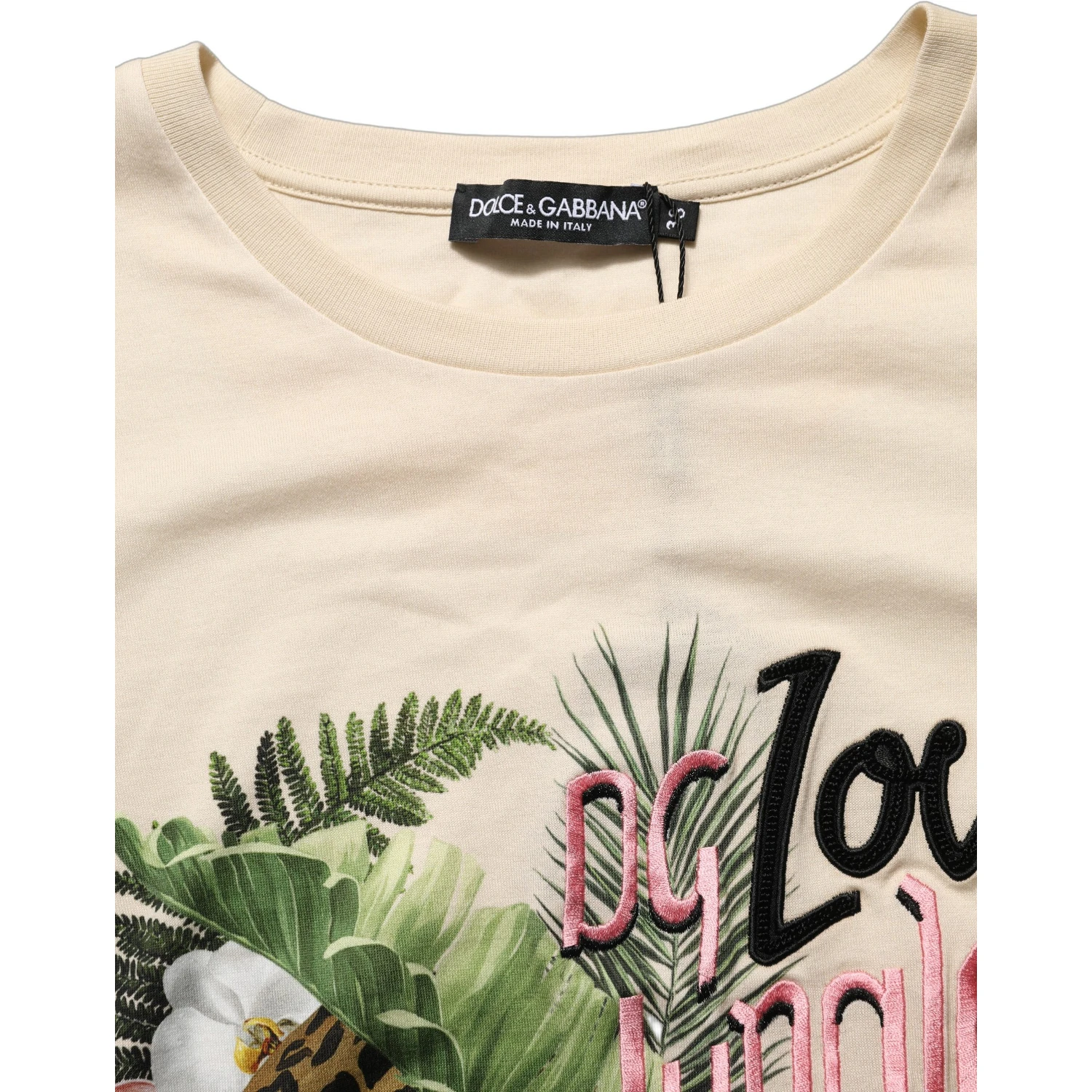 Beige Jungle Print Cotton Round Neck T-Shirt