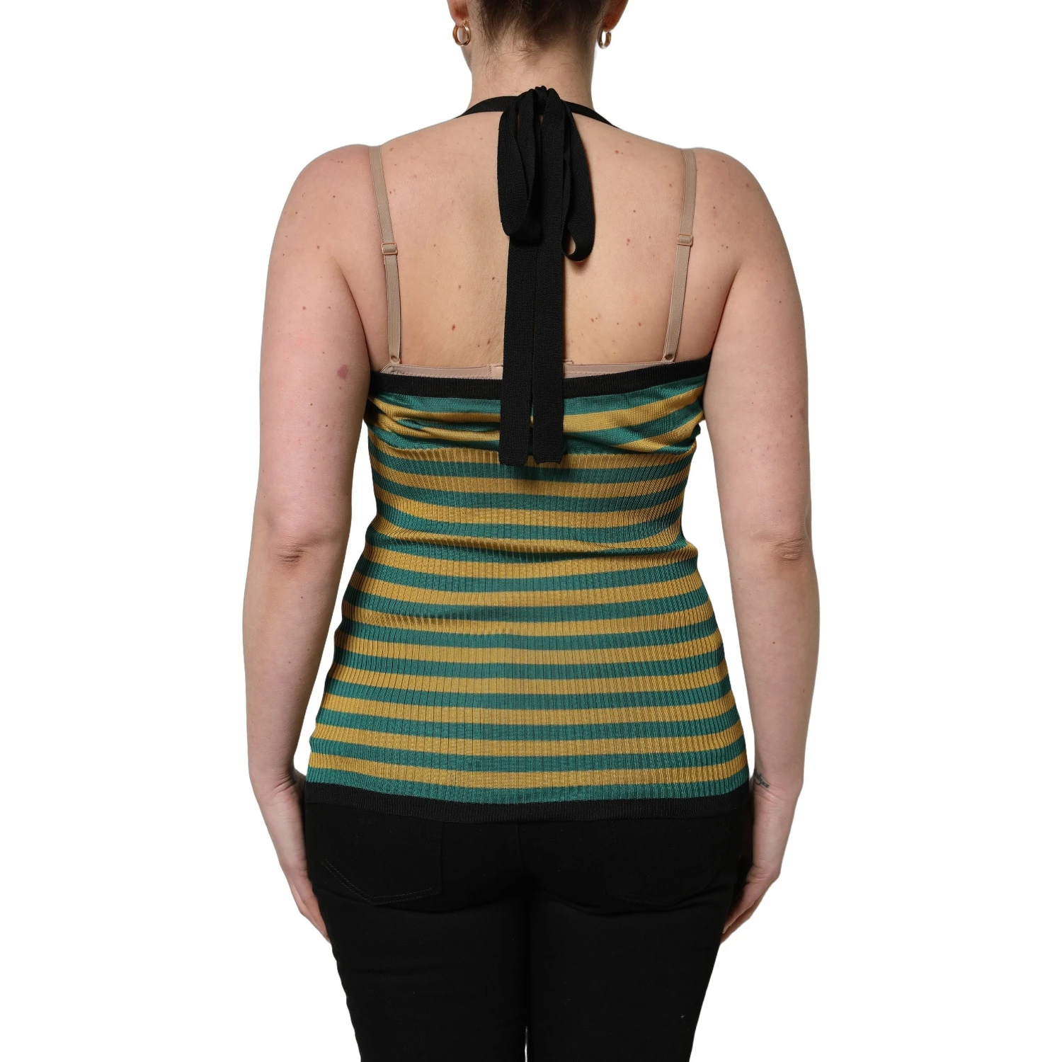 Multicolor Stripes Wool Knit Halter Tank Top