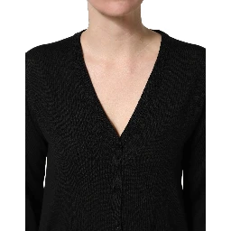 Black Wool Knit Button Cardigan Sweater