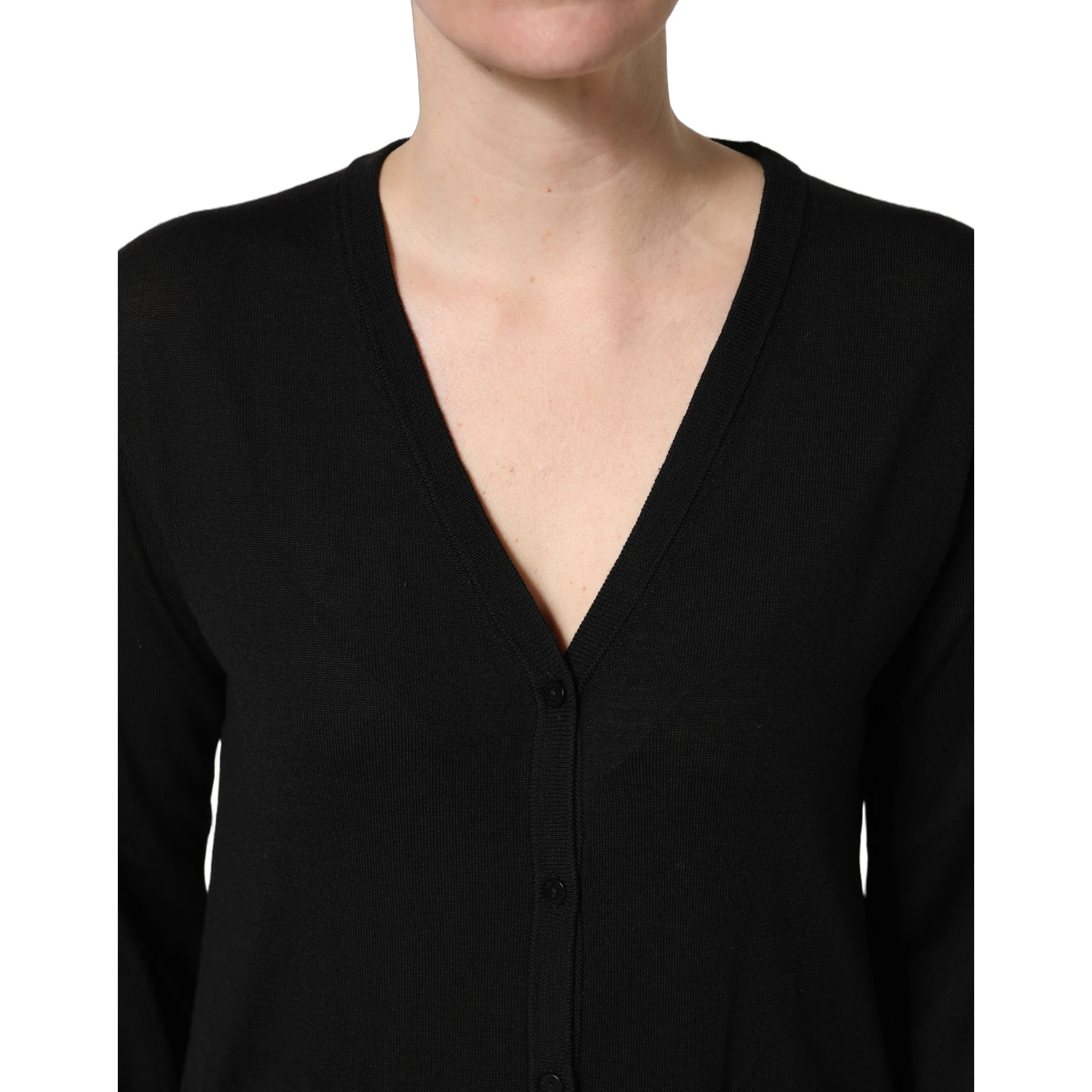 Black Wool Knit Button Cardigan Sweater