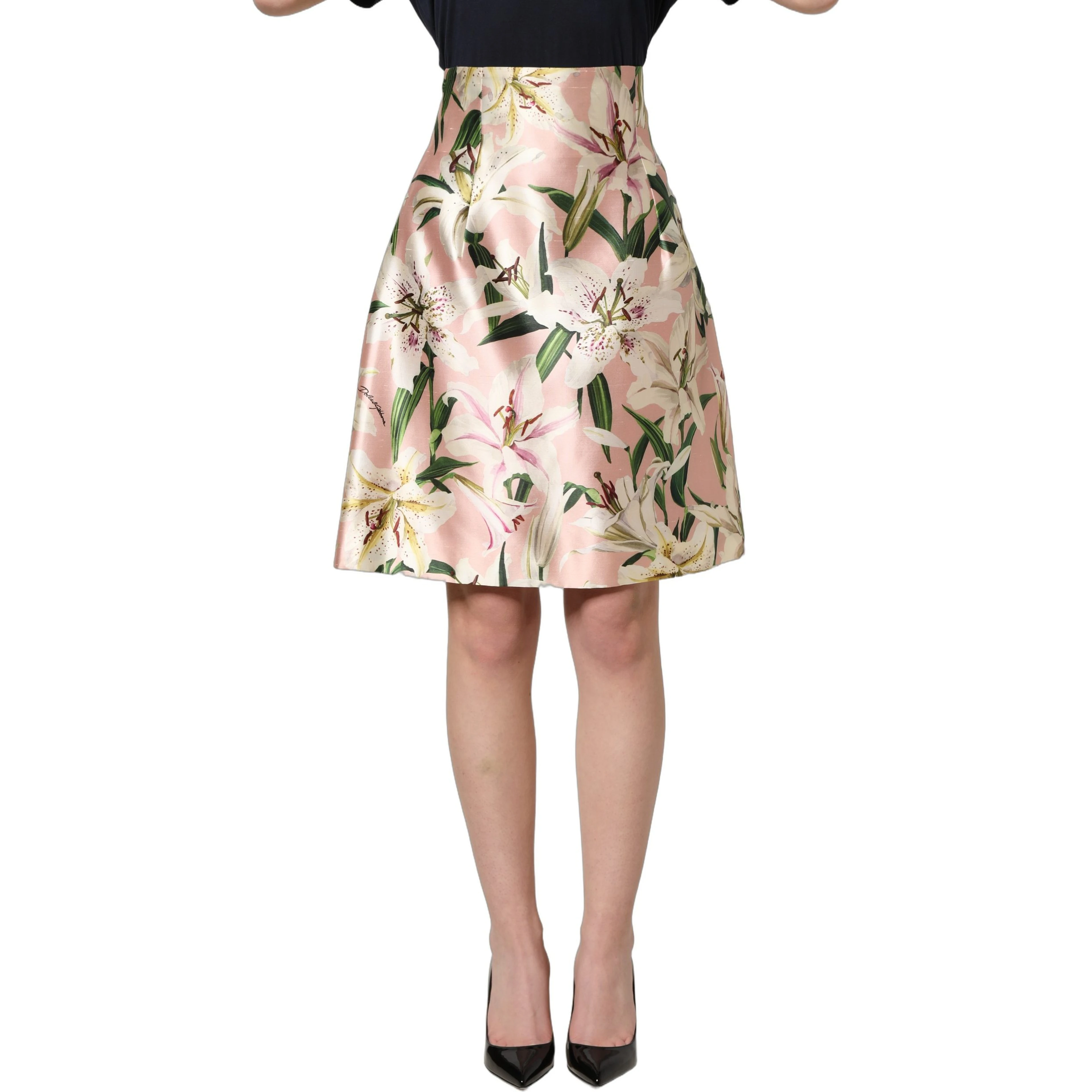 Pink Lilium High Waist Knee Length Skirt