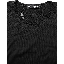 Black Cotton Round Neck Short Sleeves T-Shirt