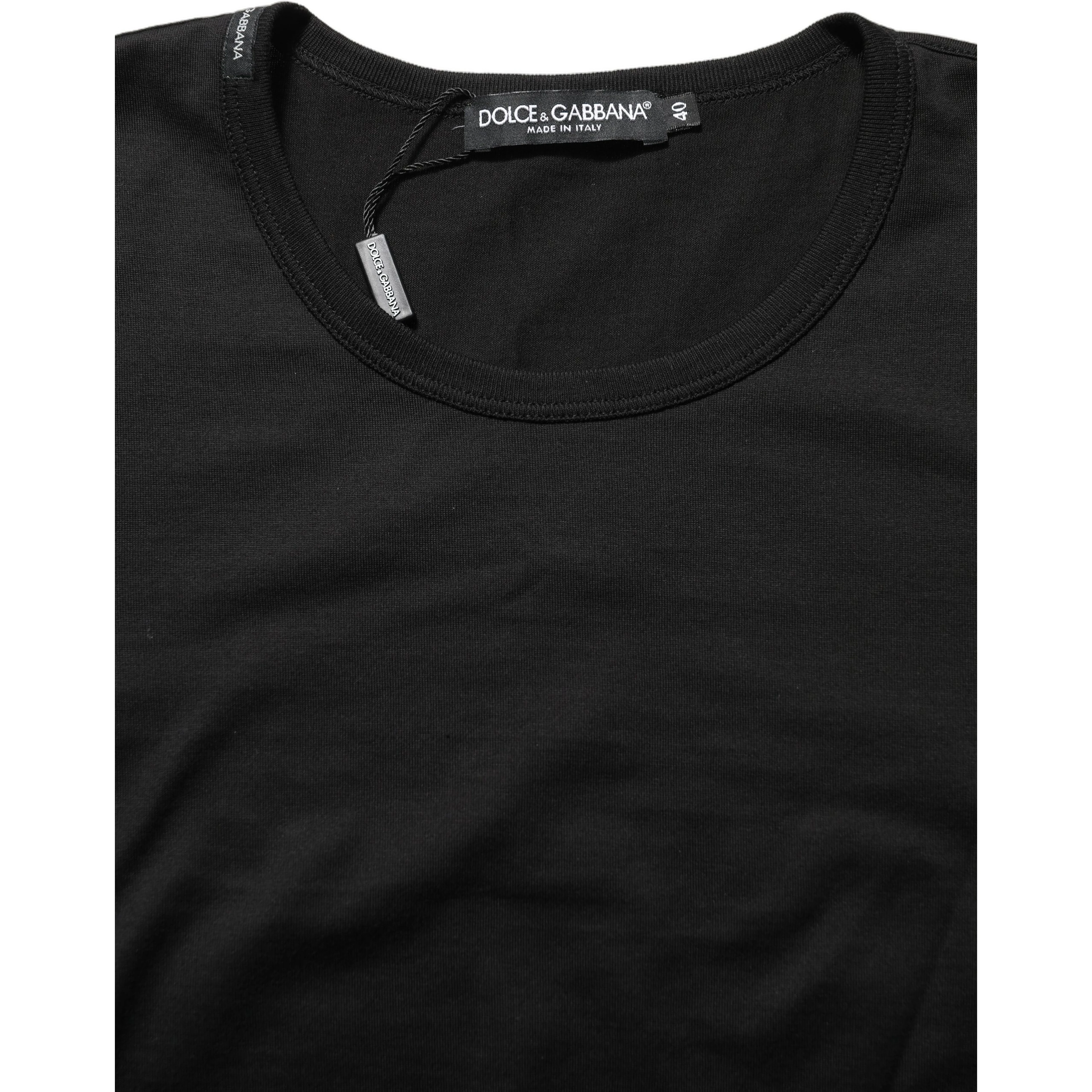 Black Cotton Round Neck Short Sleeves T-Shirt