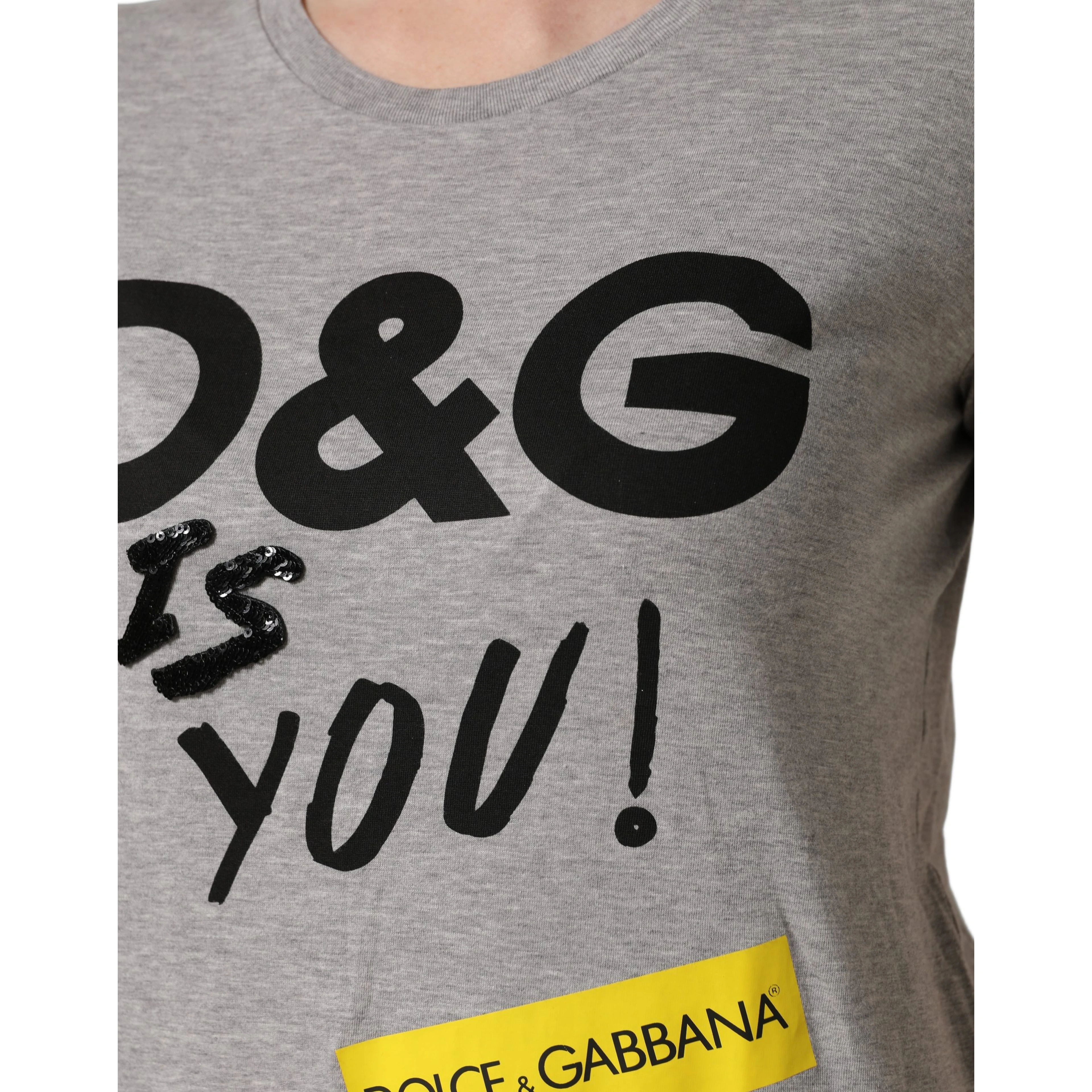 Gray Cotton Logo Printed Crew Neck T-shirt