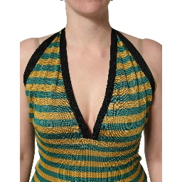Multicolor Stripes Wool Knit Halter Tank Top