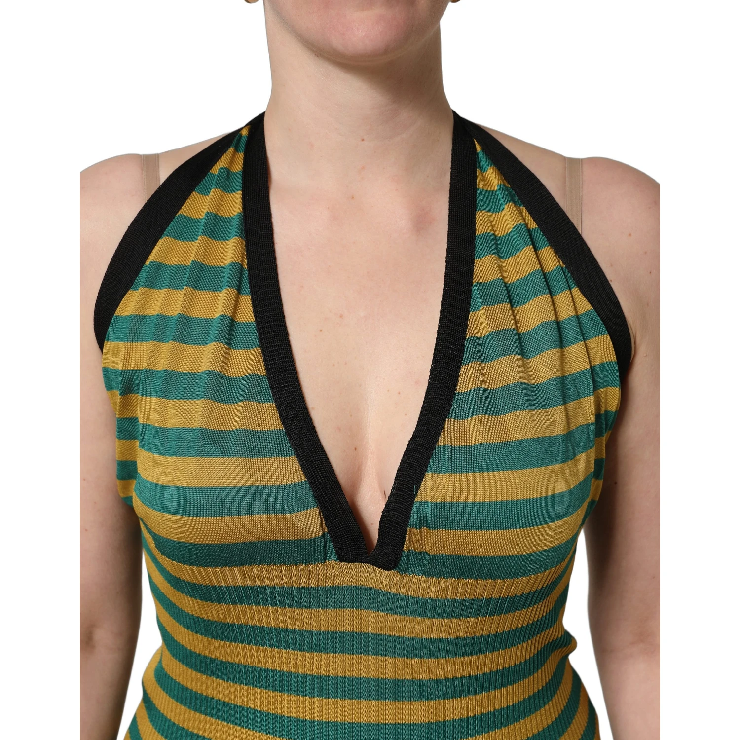 Multicolor Stripes Wool Knit Halter Tank Top