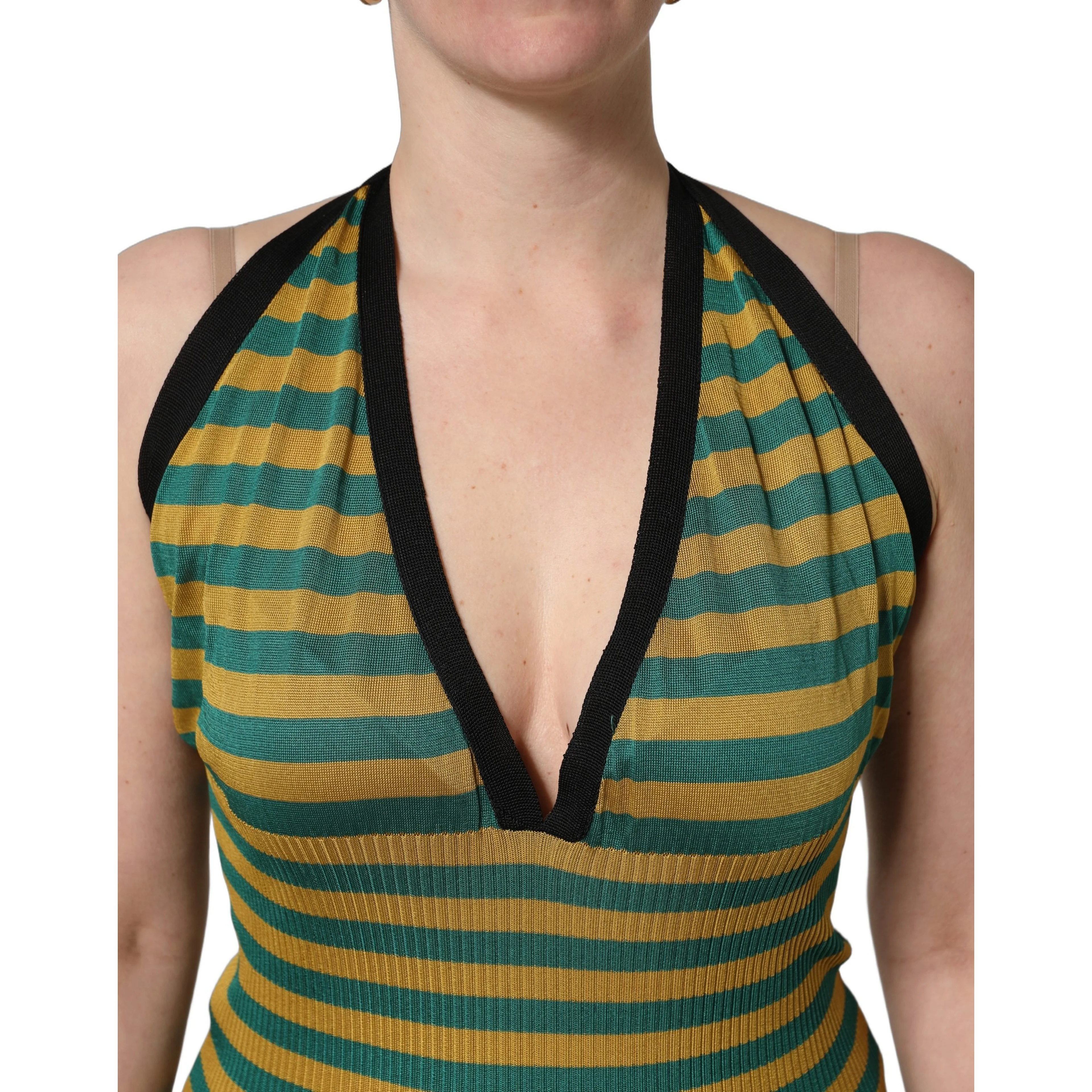 Multicolor Stripes Wool Knit Halter Tank Top