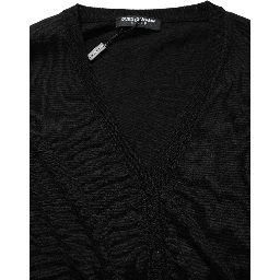 Black Wool Knit Button Cardigan Sweater