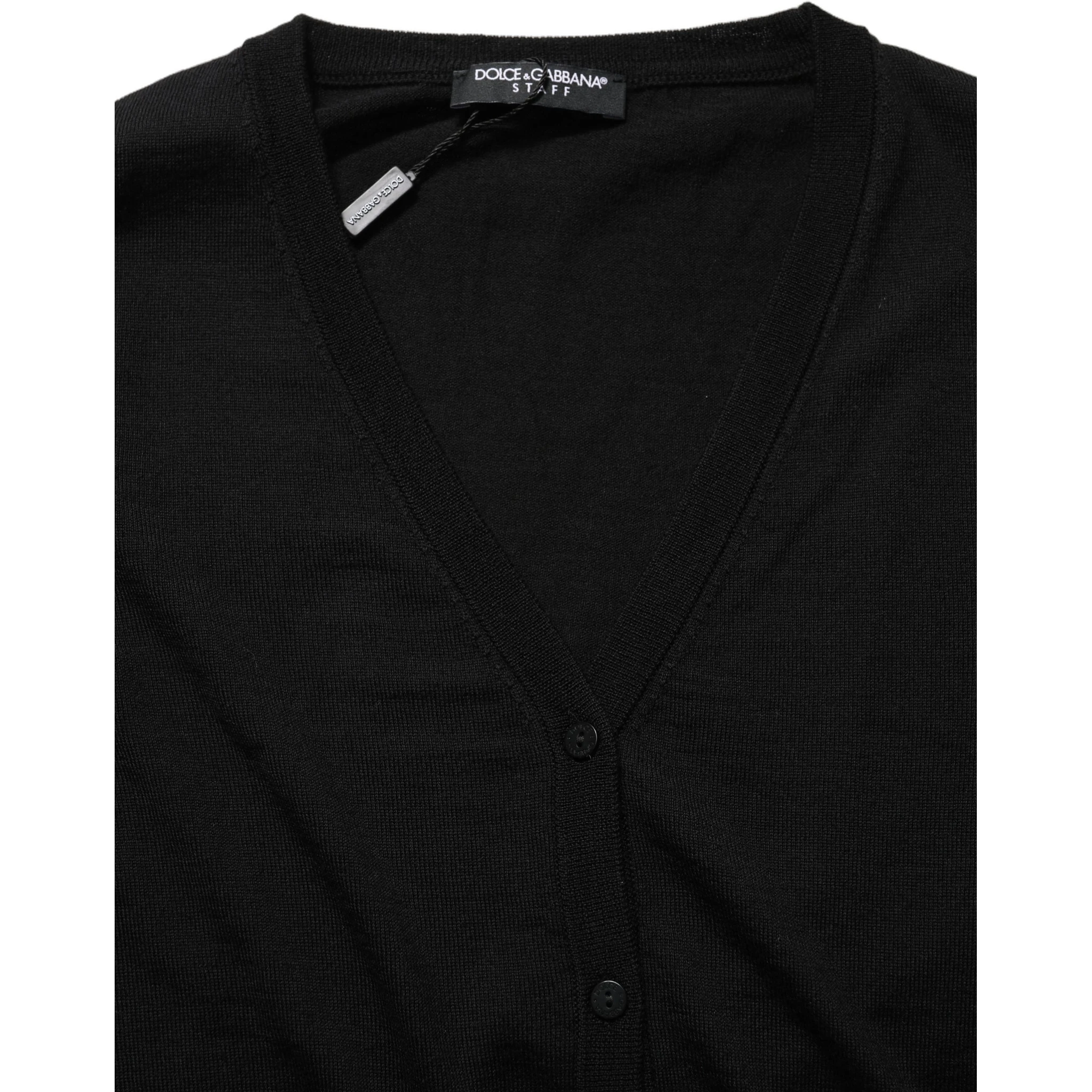 Black Wool Knit Button Cardigan Sweater