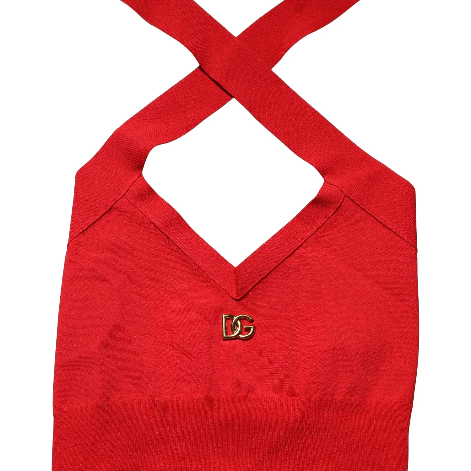 Red Viscose Sleeveless Halter Crop Tank Top