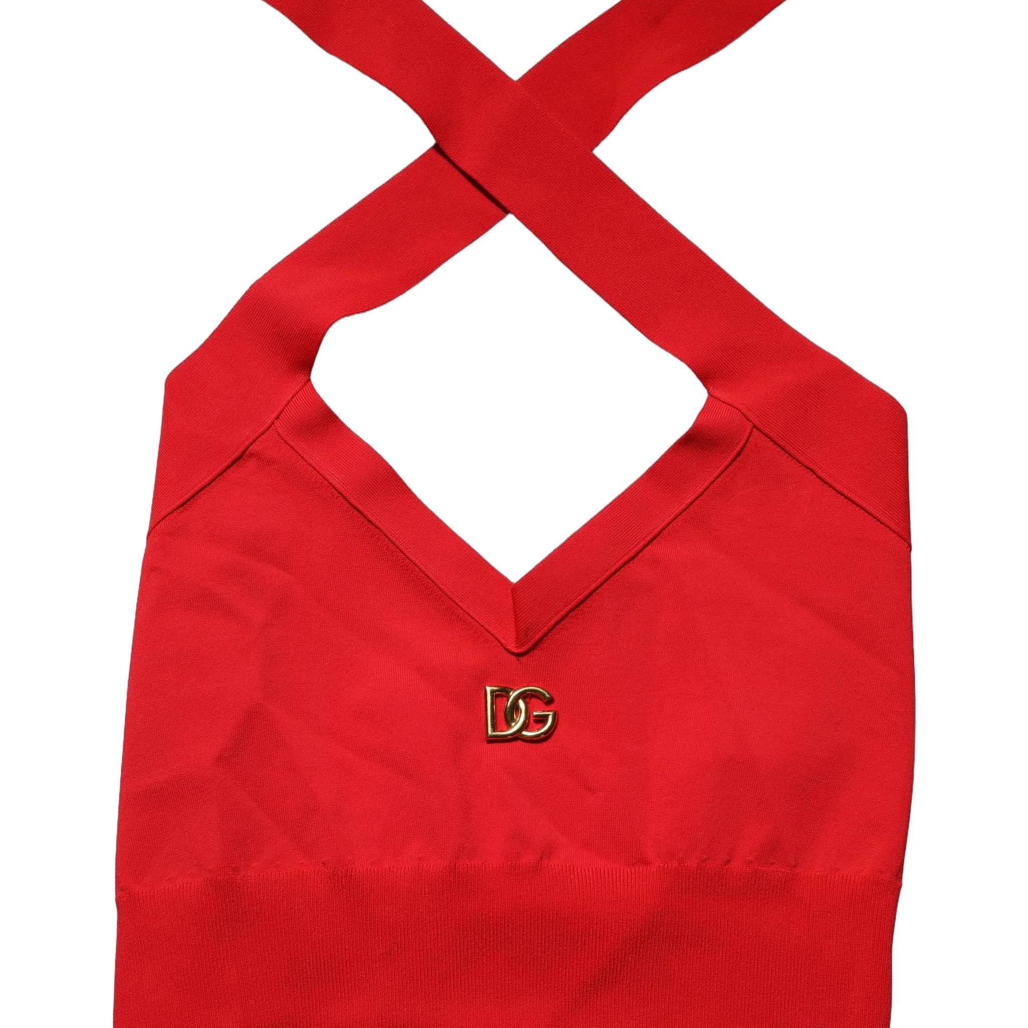 Red Viscose Sleeveless Halter Crop Tank Top