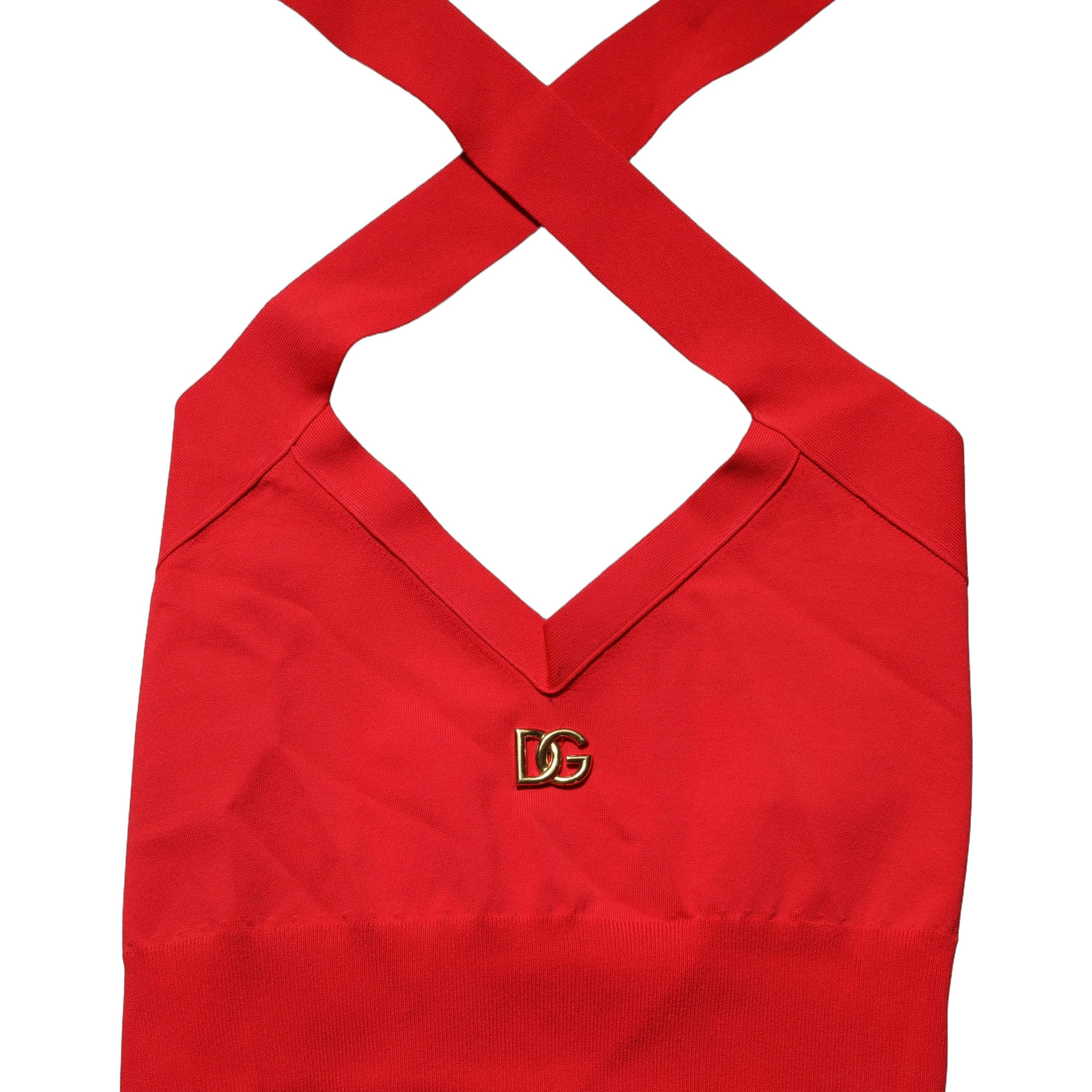 Red Viscose Sleeveless Halter Crop Tank Top