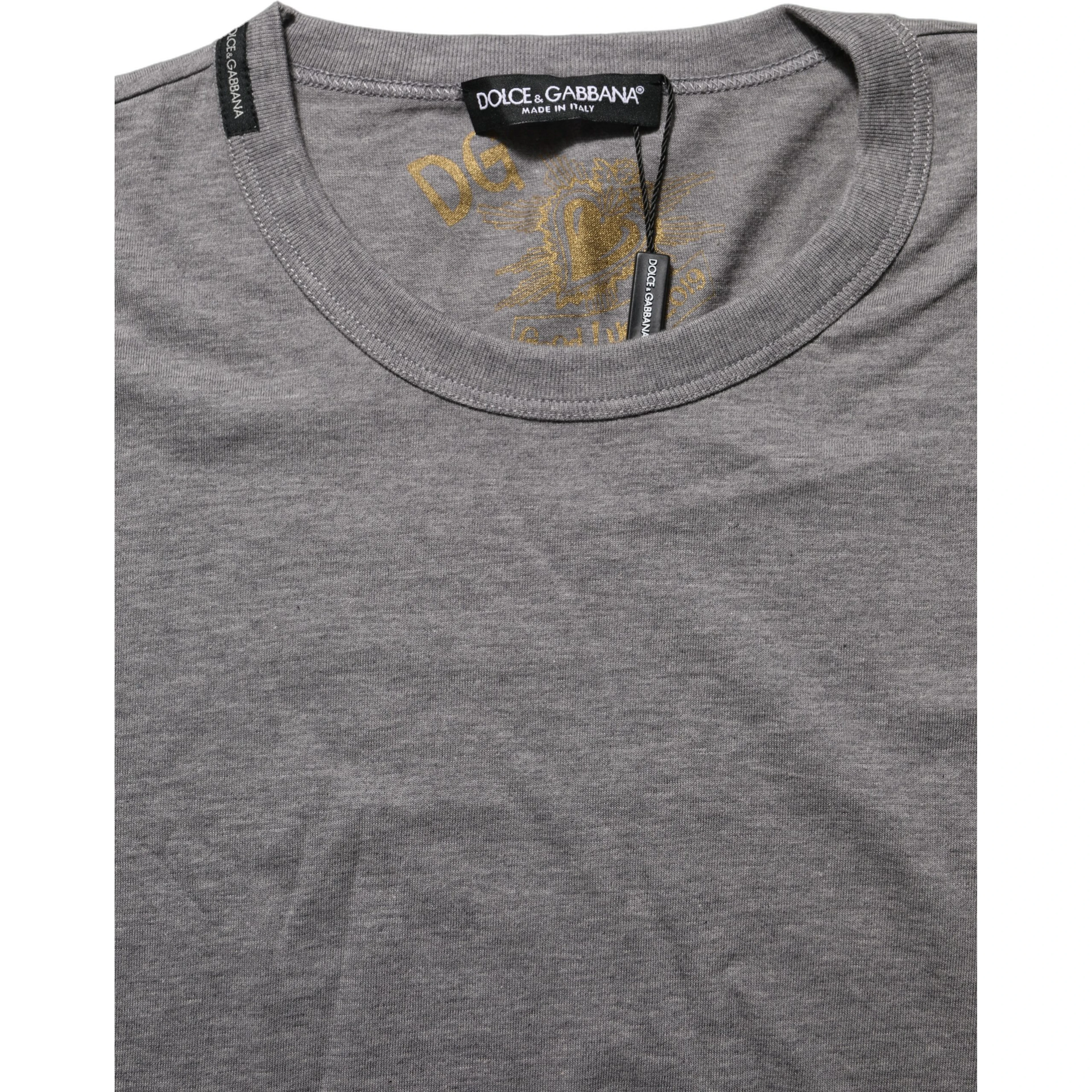 Grey Cotton Short Sleeves Crew Neck T-shirt