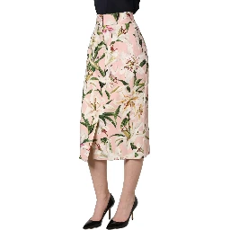 Pink Lilium Print High Waist Pencil Skirt