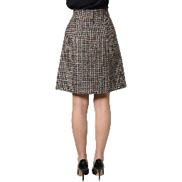 Brown Tweed Kick Pleat High Waist Mini Skirt