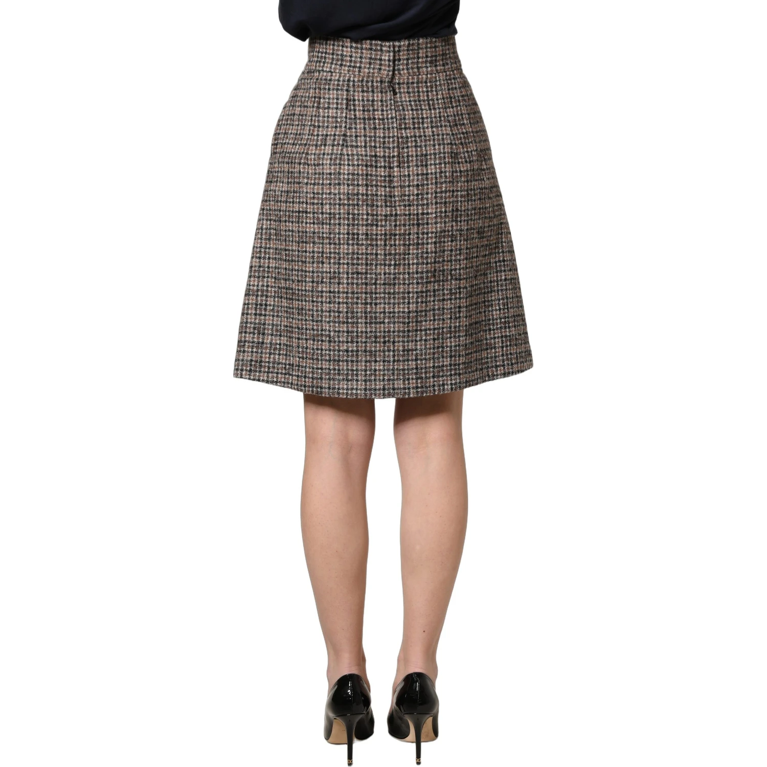 Brown Tweed Kick Pleat High Waist Mini Skirt