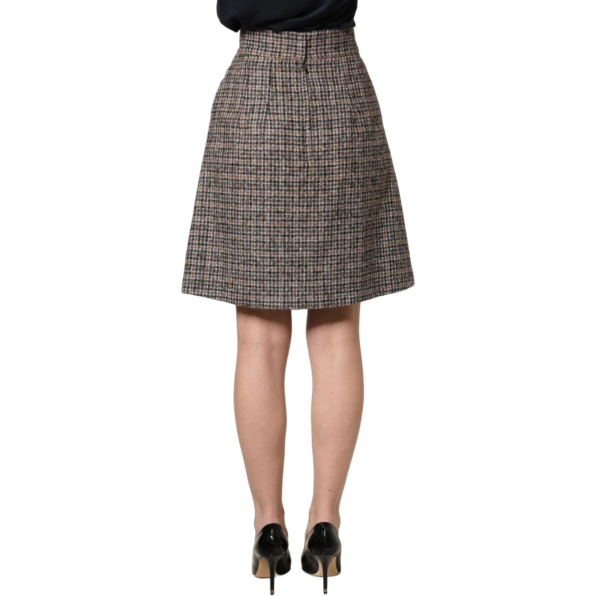 Brown Tweed Kick Pleat High Waist Mini Skirt