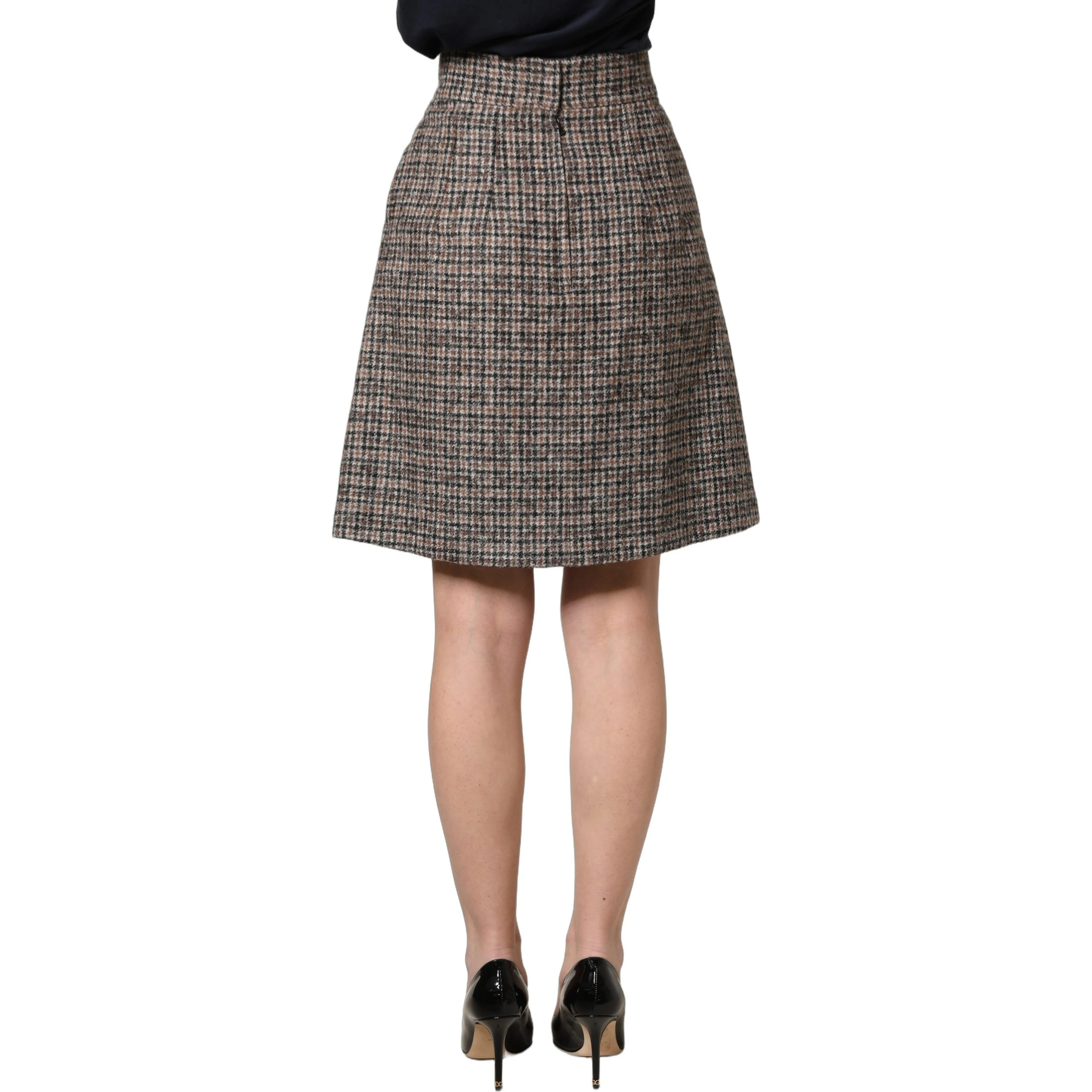 Brown Tweed Kick Pleat High Waist Mini Skirt