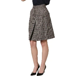 Brown Tweed Kick Pleat High Waist Mini Skirt
