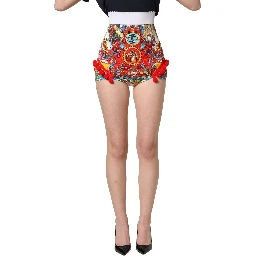 Multicolor Brocade Jewelled High Waist Hotpants Skirt