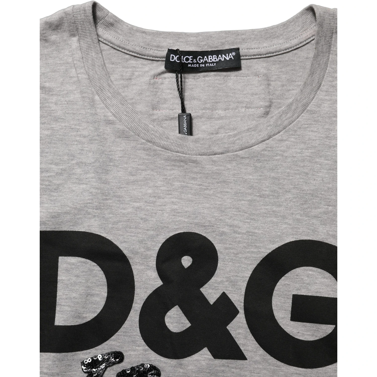 Gray Cotton Logo Printed Crew Neck T-shirt