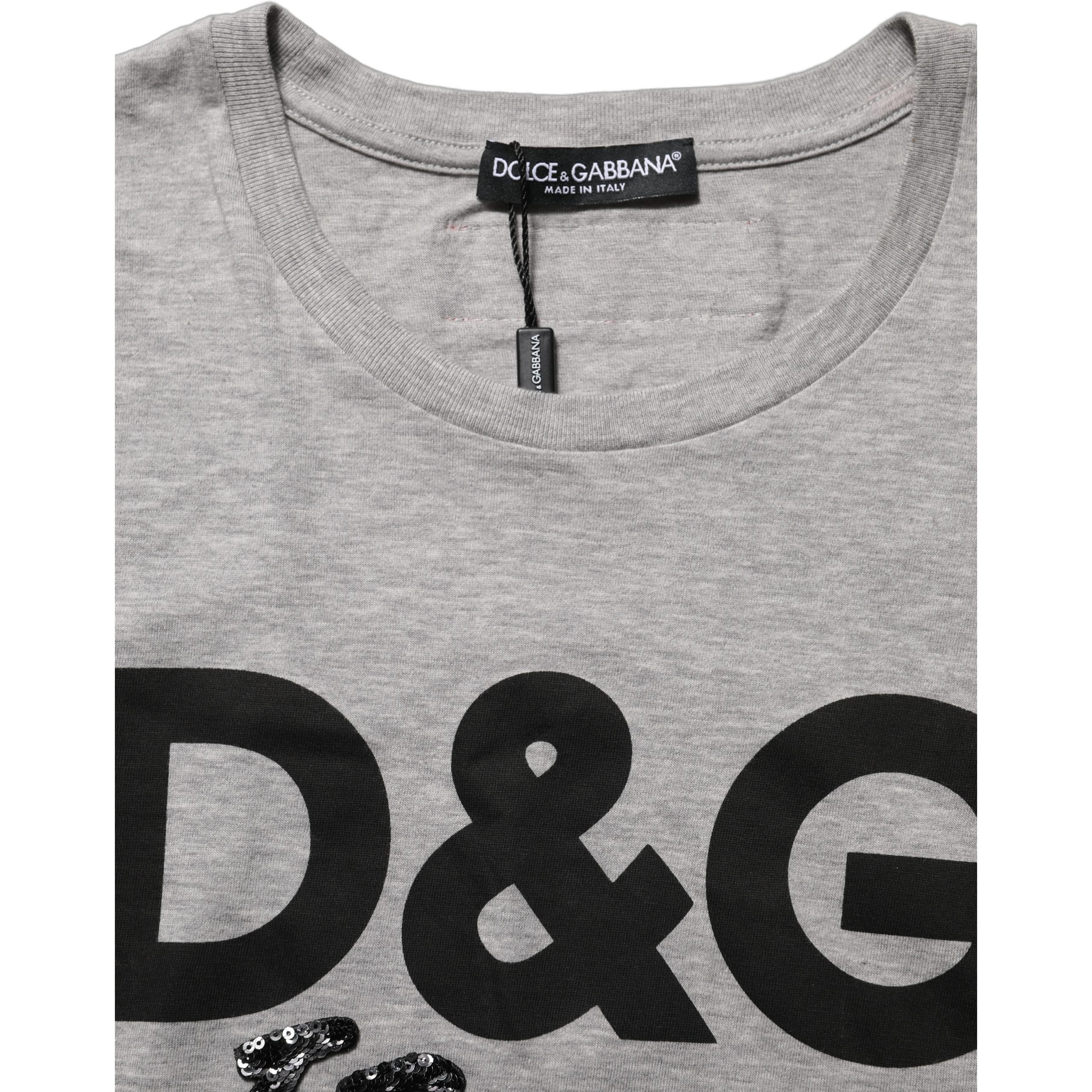 Gray Cotton Logo Printed Crew Neck T-shirt