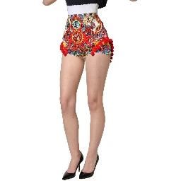Multicolor Brocade Jewelled High Waist Hotpants Skirt