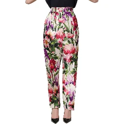 Multicolor Floral Print Tapered Trouser Pants
