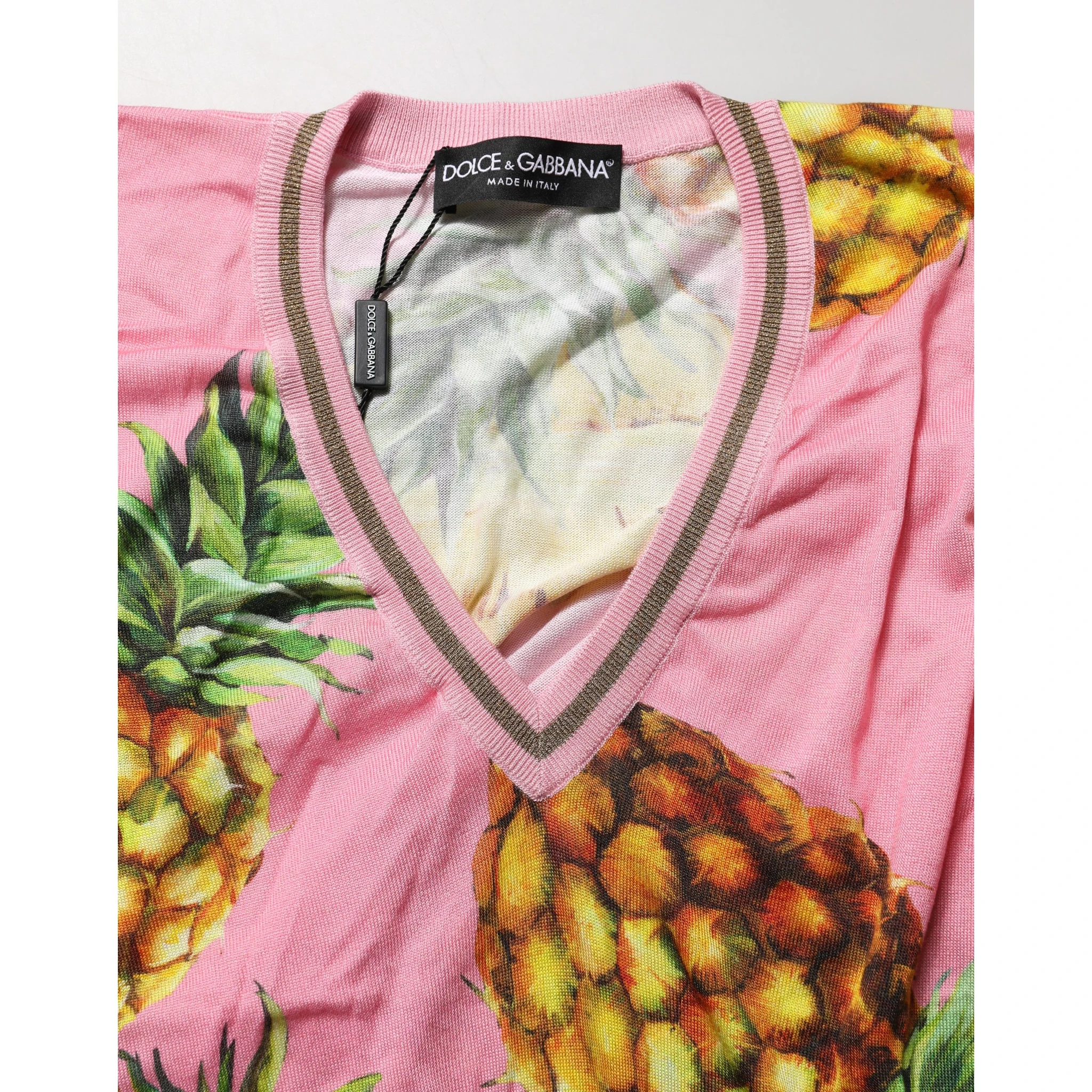Pink Pineapple Vneck Short Sleeve Cropped Top