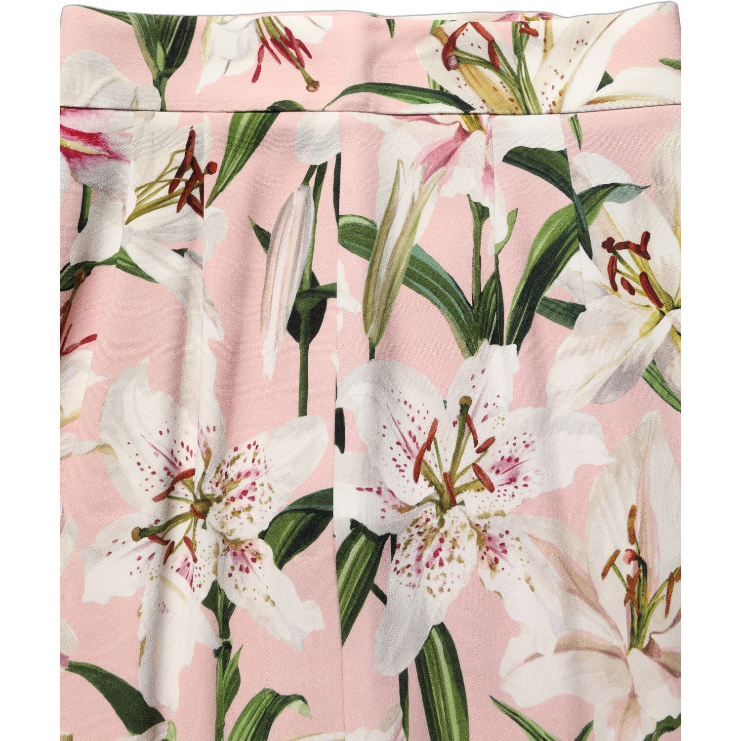 Pink Lilium Print High Waist Pencil Skirt