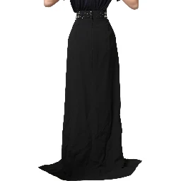 Black Crystal Embellished High Slit Skirt