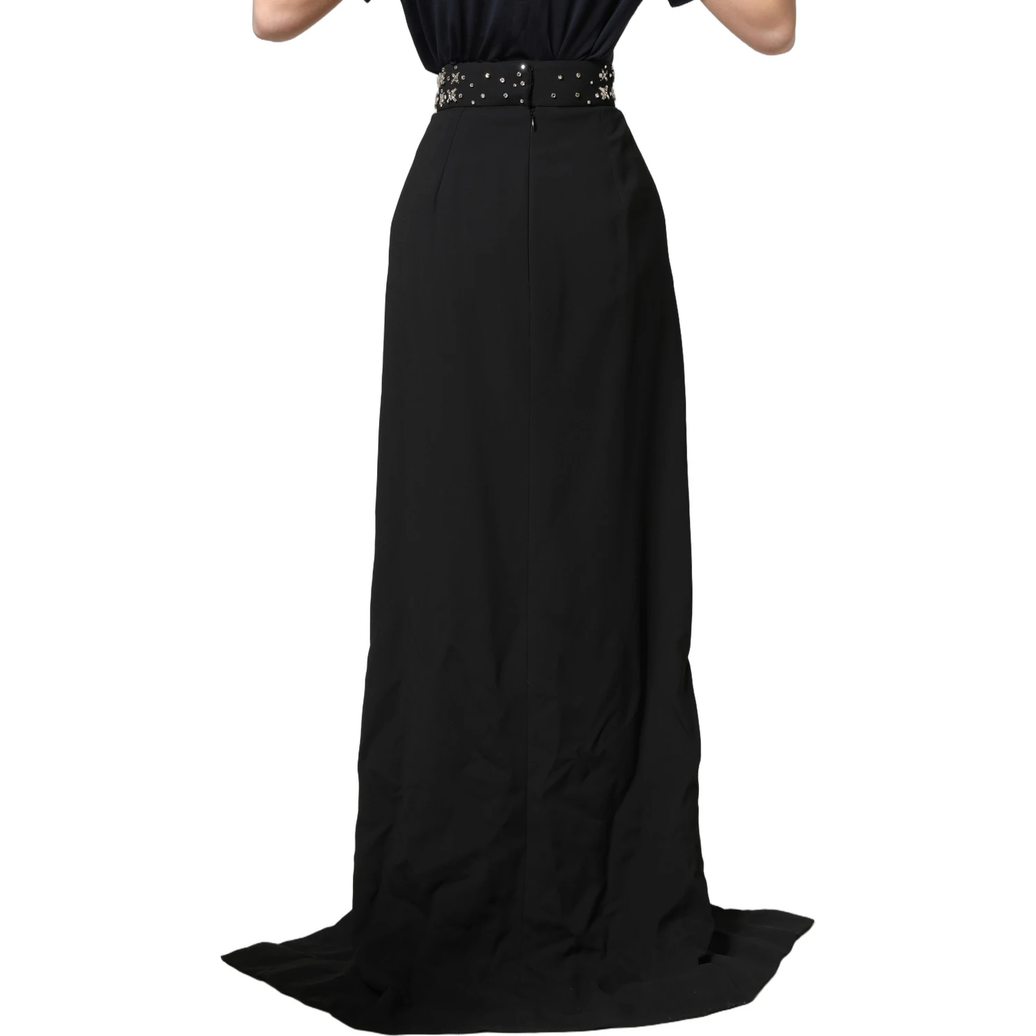 Black Crystal Embellished High Slit Skirt