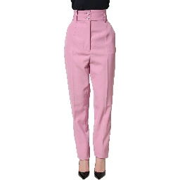 Pink High Waisted Polyester Trouser Pants