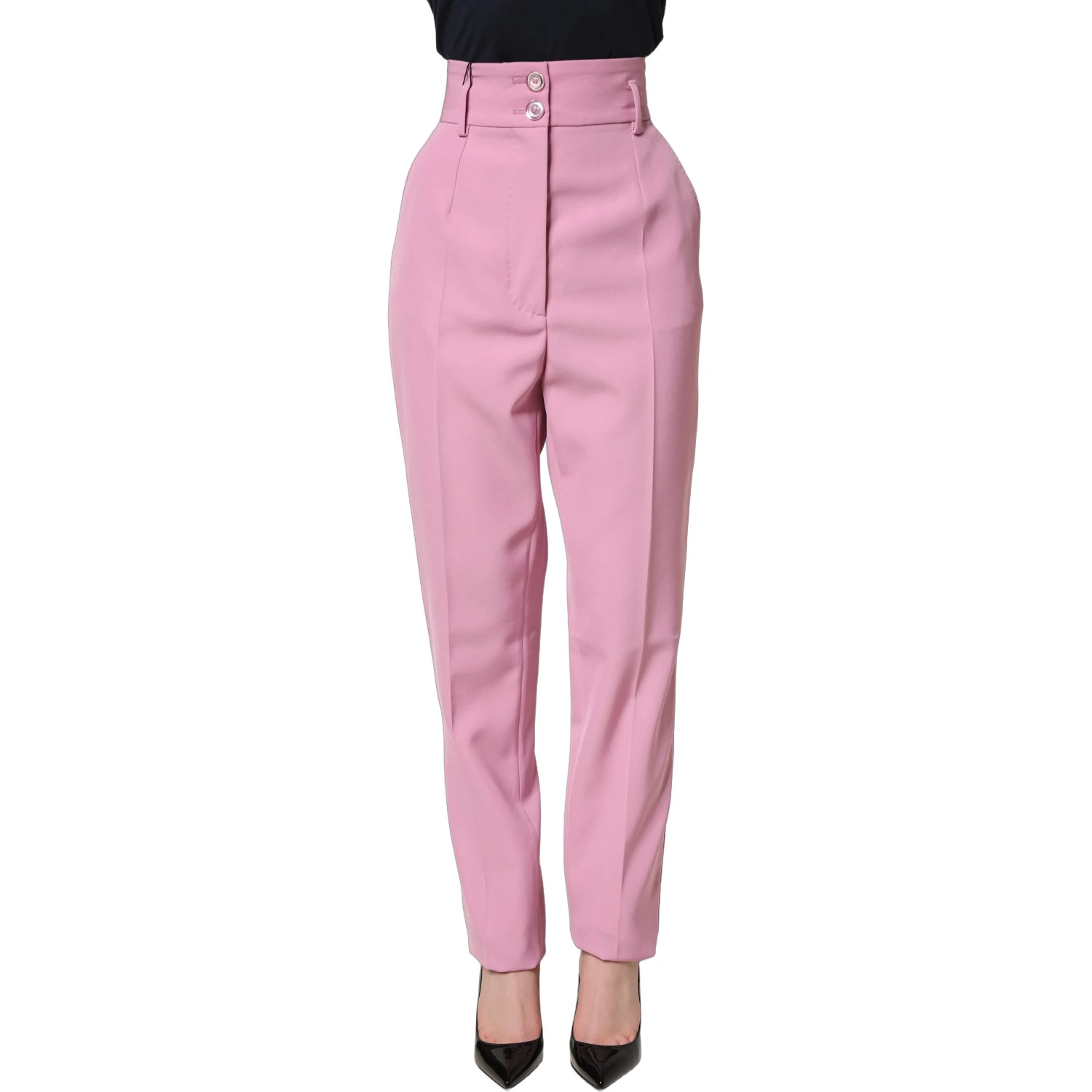 Pink High Waisted Polyester Trouser Pants