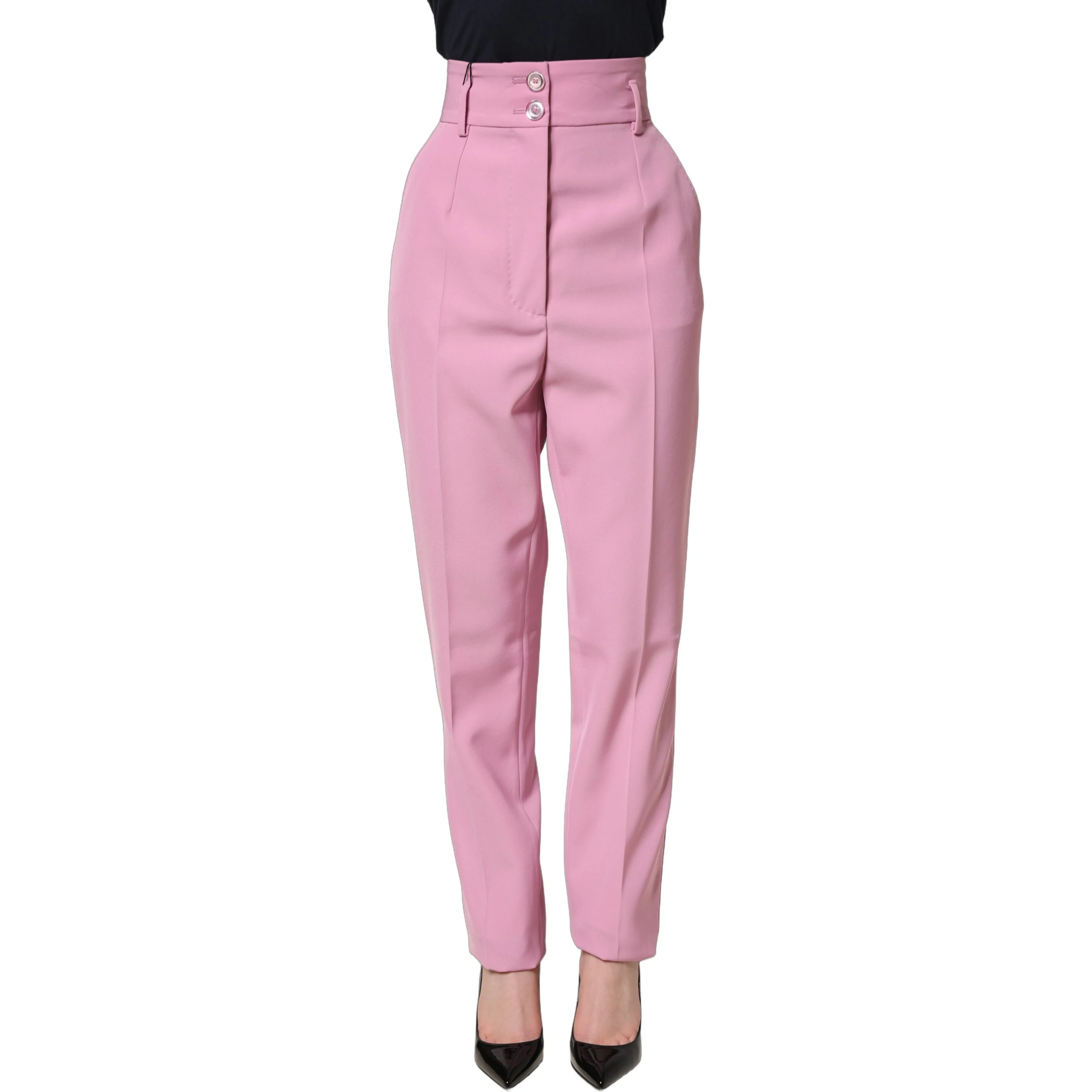 Pink High Waisted Polyester Trouser Pants