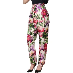 Multicolor Floral Print Tapered Trouser Pants