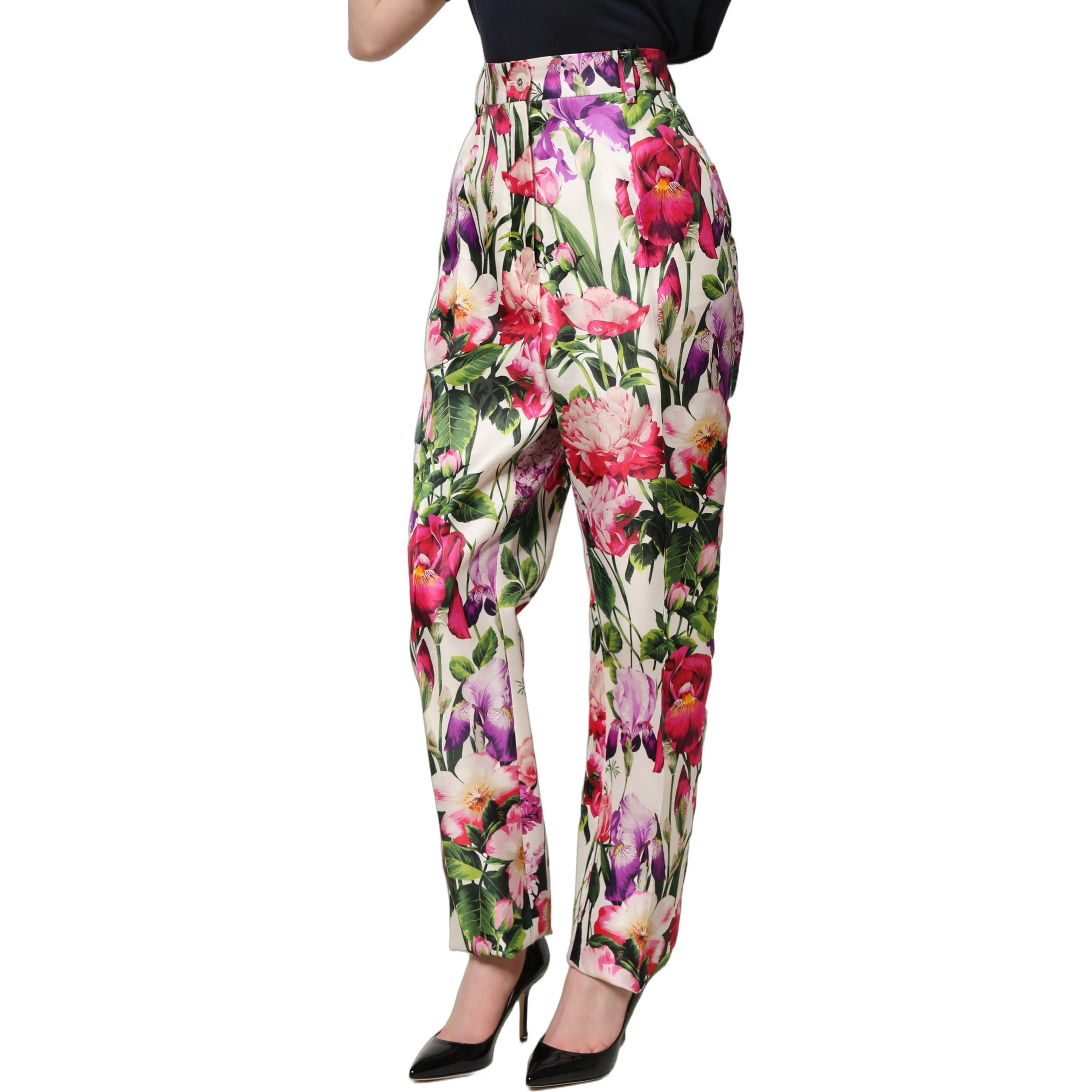 Multicolor Floral Print Tapered Trouser Pants