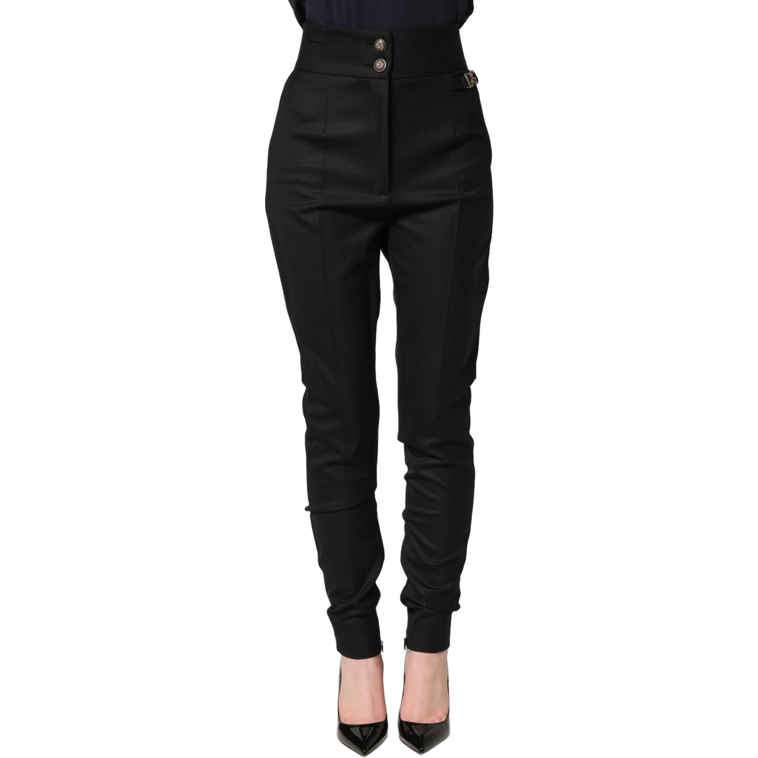 Black Wool High Waisted Logo Trouser Pants