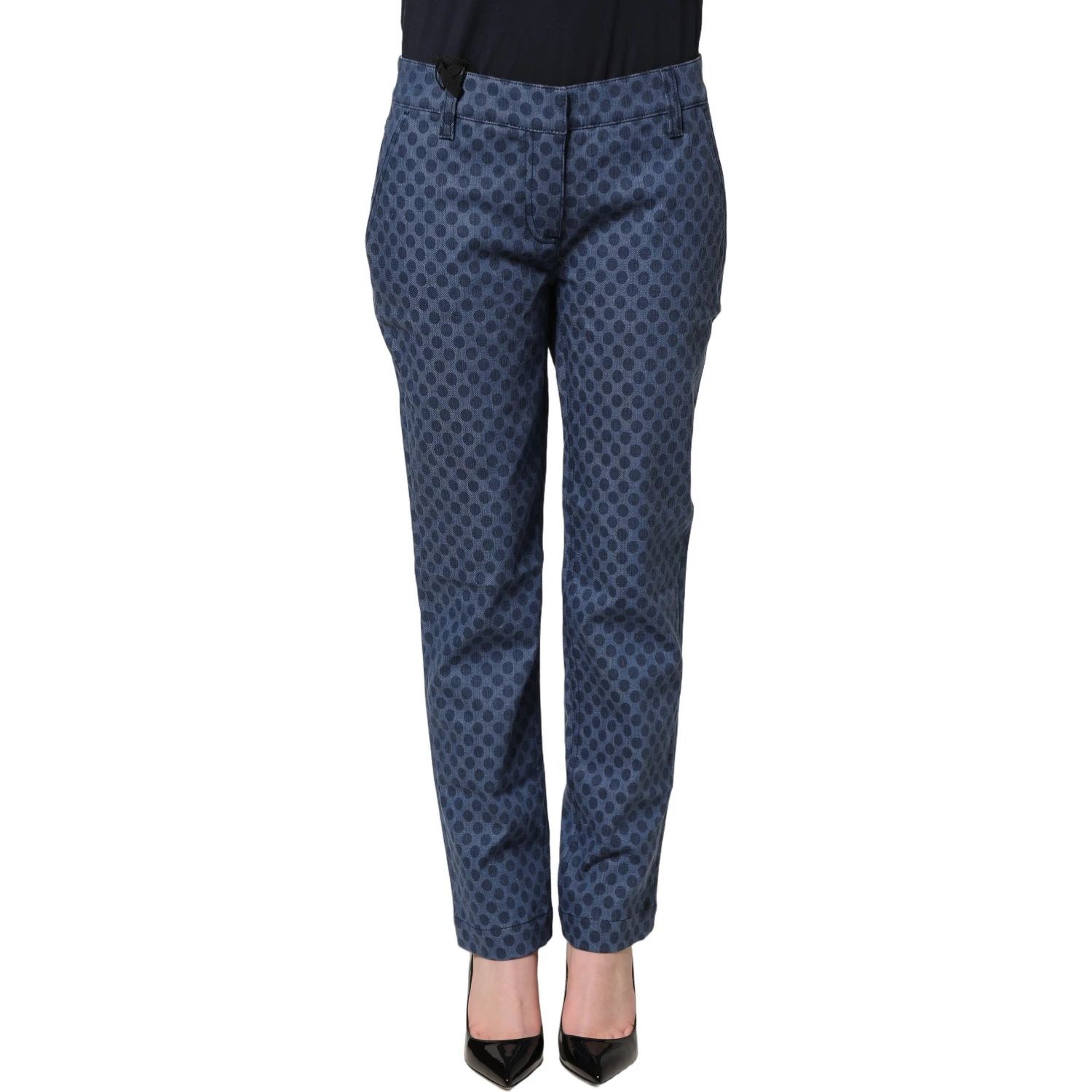 Blue Polka Dotted Slim Fit Capri Denim Jeans