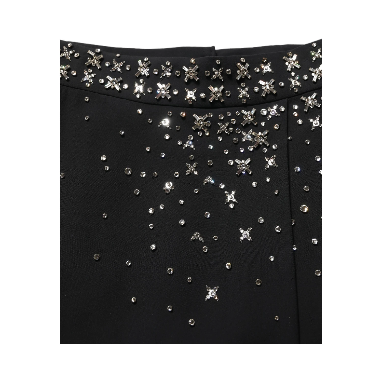 Black Crystal Embellished High Slit Skirt