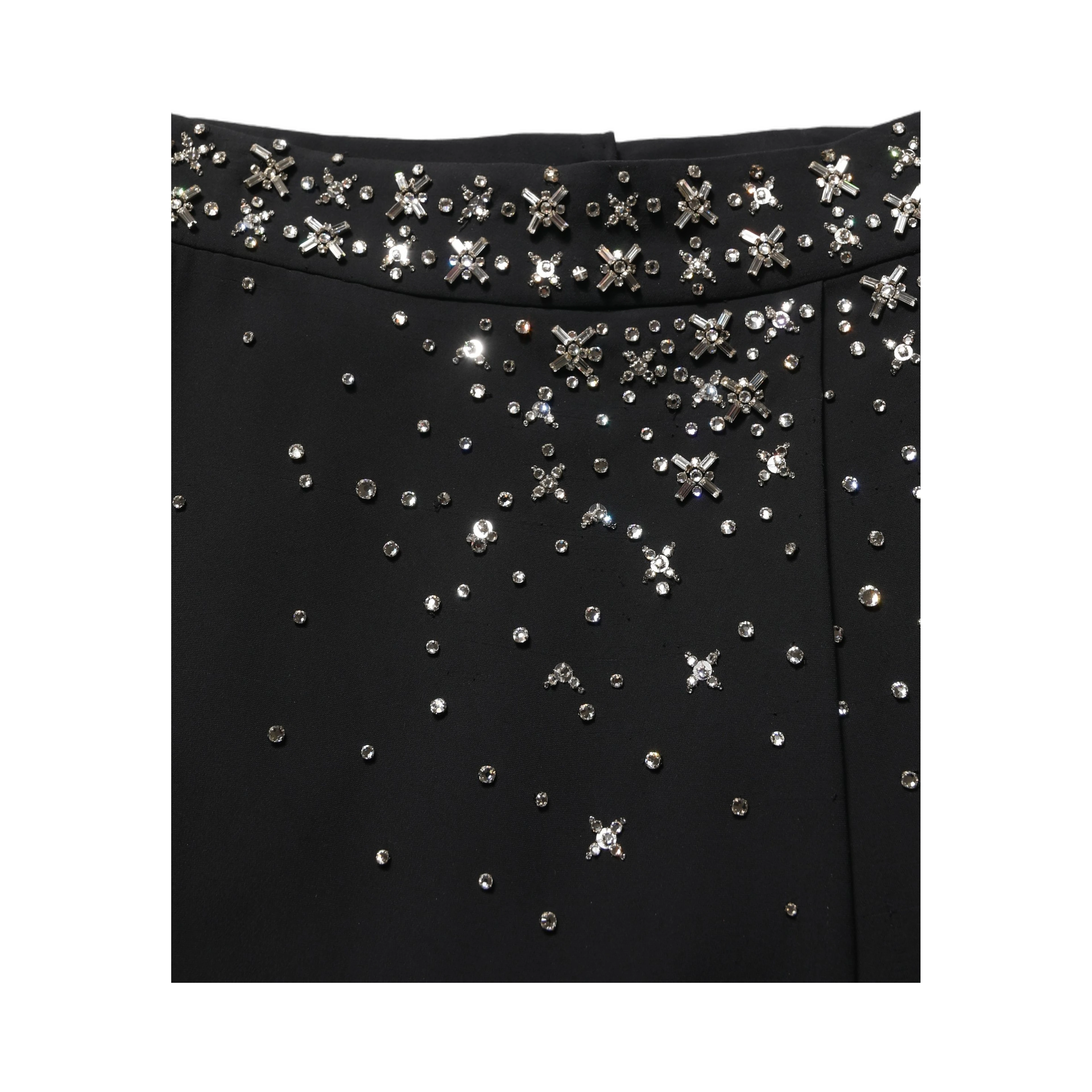 Black Crystal Embellished High Slit Skirt