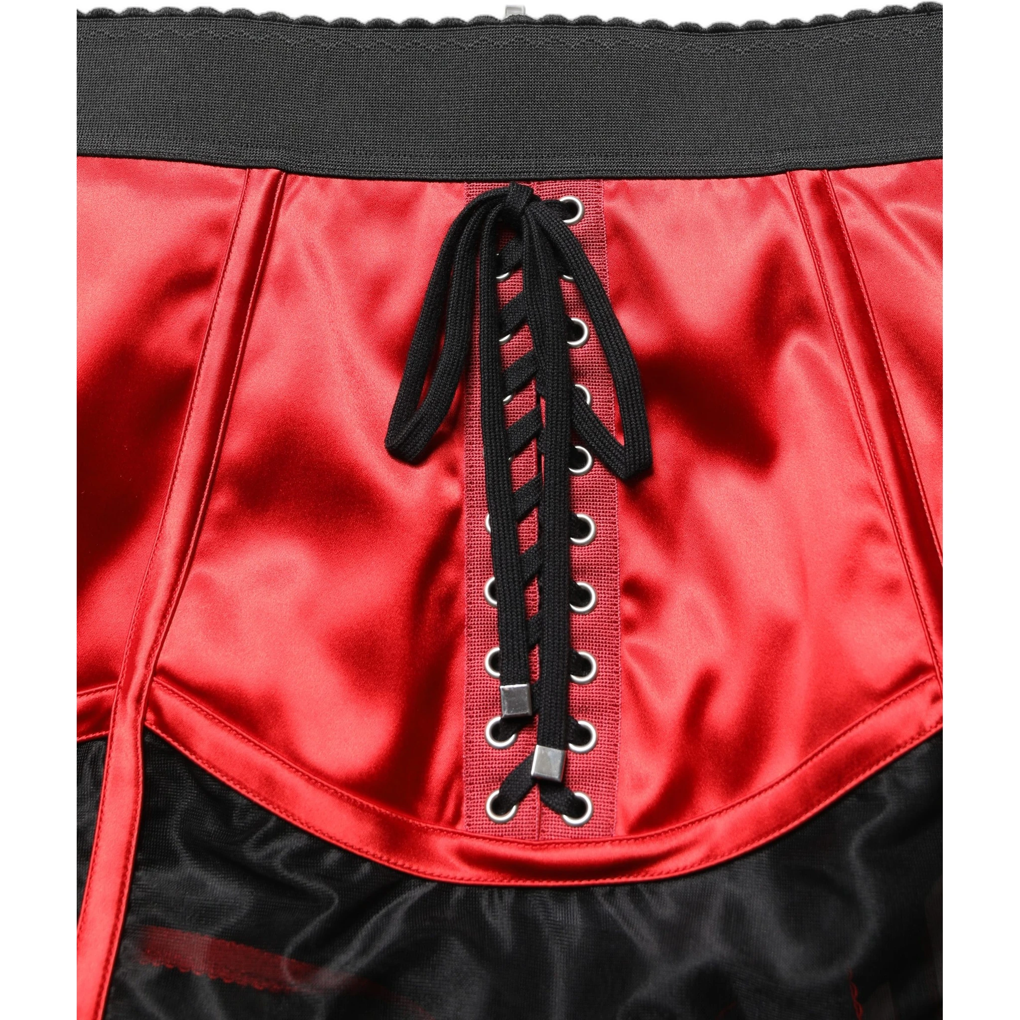 Red Satin Corset Style High Waist Mini Skirt