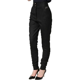 Black Wool High Waisted Logo Trouser Pants
