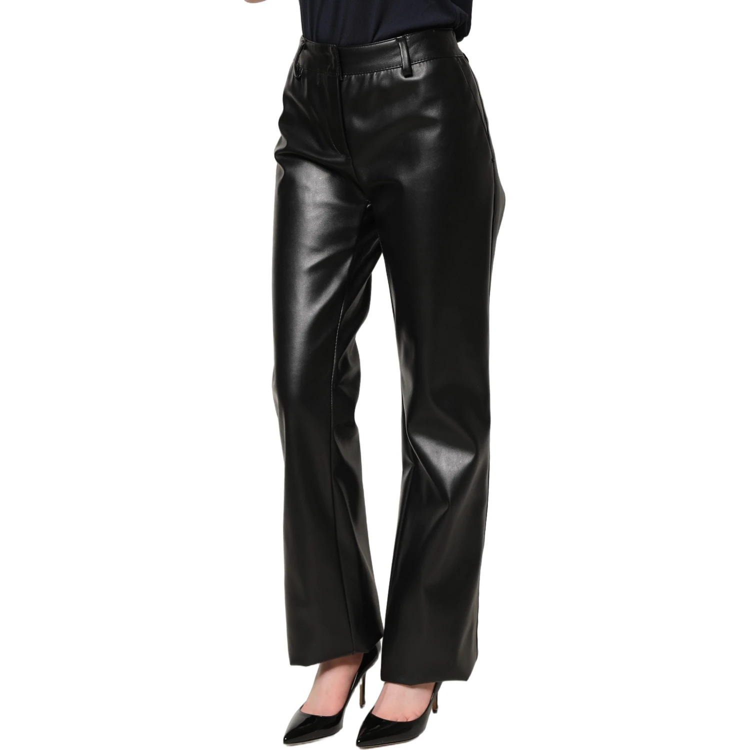 Black PU Leather High Waisted Trouser Pants