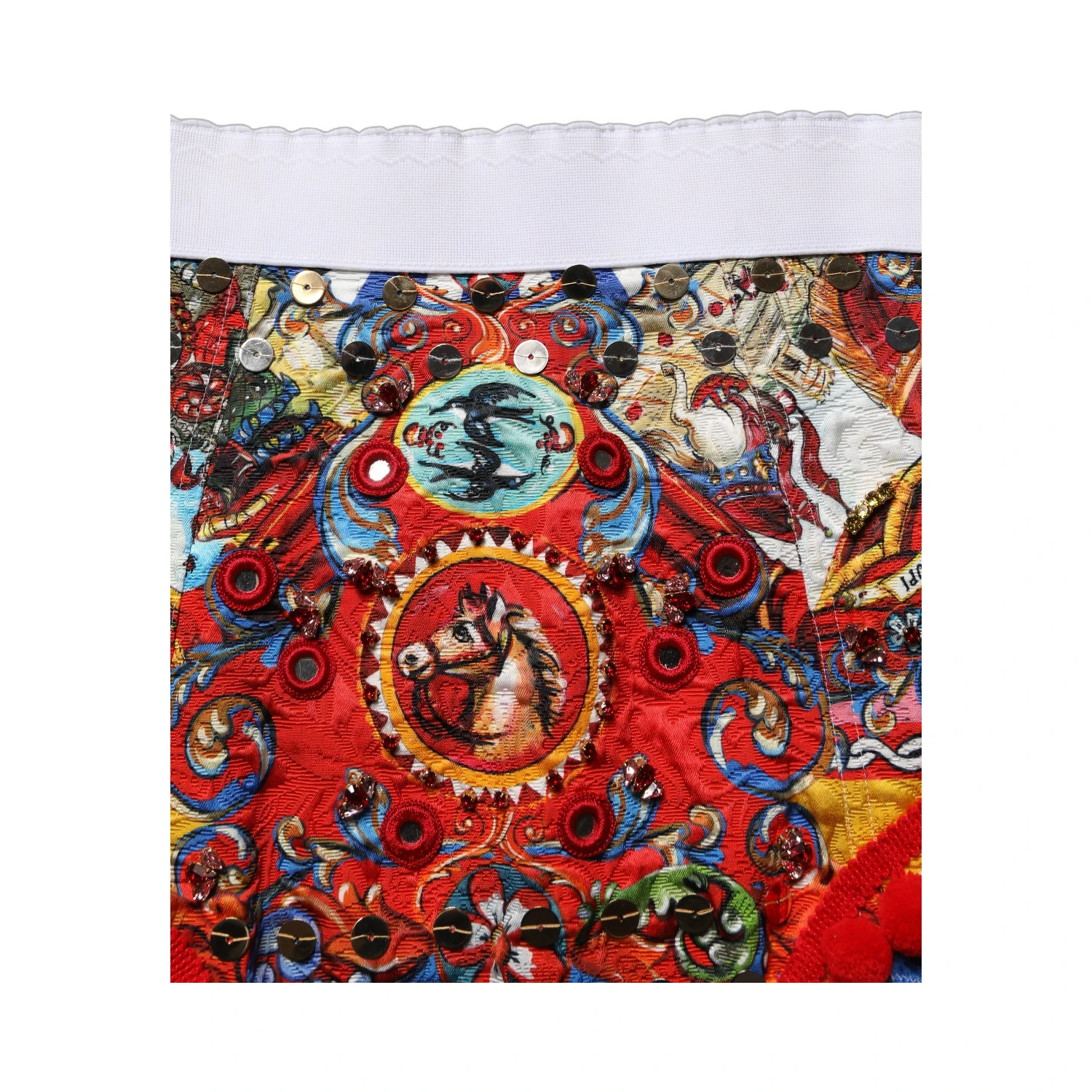 Multicolor Brocade Jewelled High Waist Hotpants Skirt