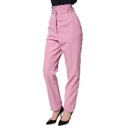 Pink High Waisted Polyester Trouser Pants