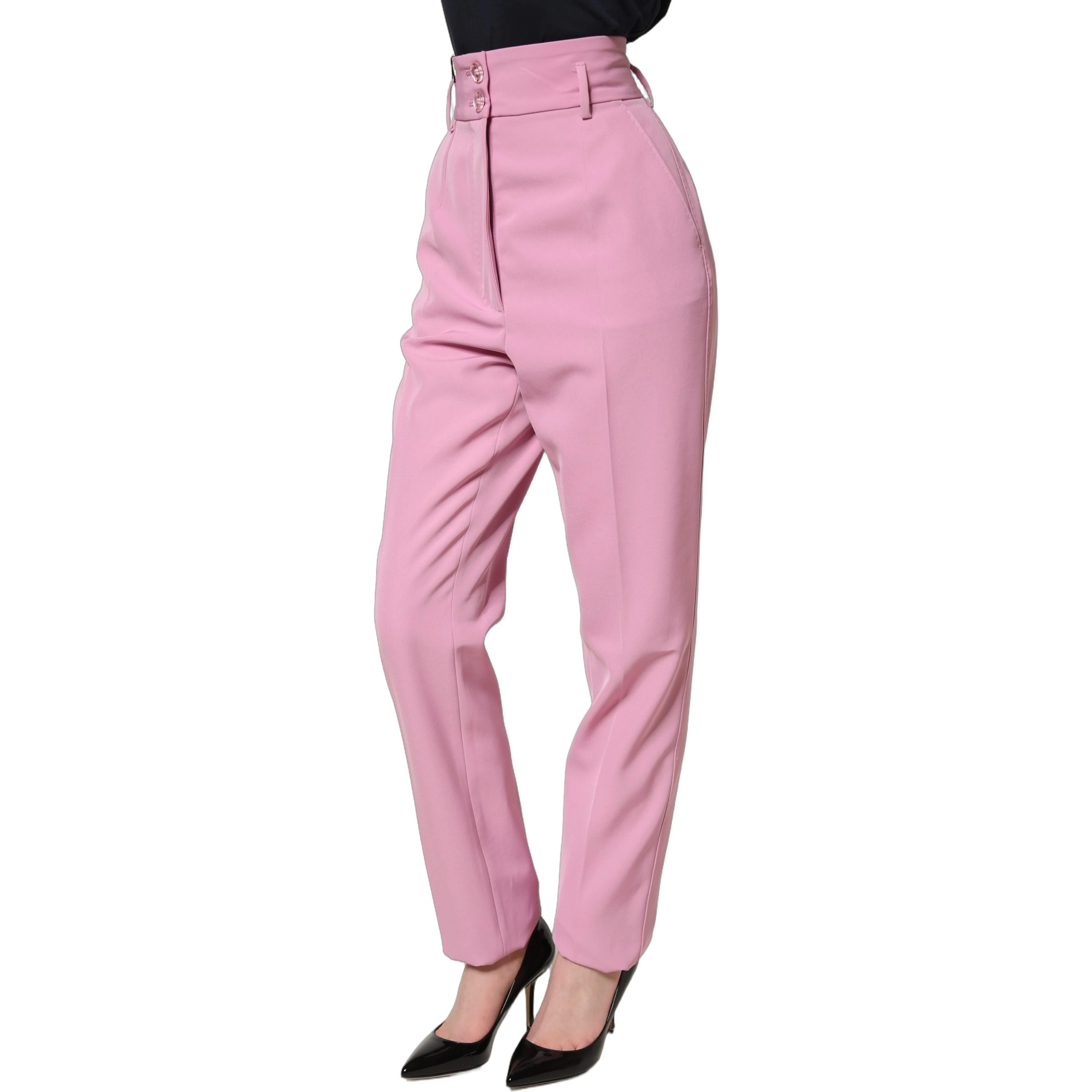 Pink High Waisted Polyester Trouser Pants